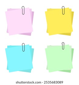 Note Paper vector on white background. Post it and paper clip.