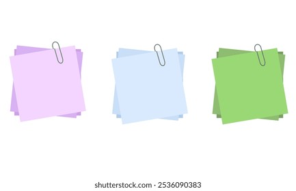 Note Paper vector on white background. Post it and paper clip.