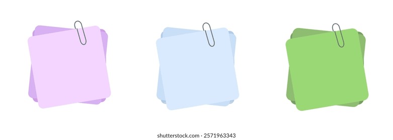 Note Paper vector on white background. Post it and paper clip.