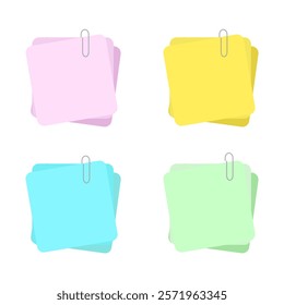 Note Paper vector on white background. Post it and paper clip.