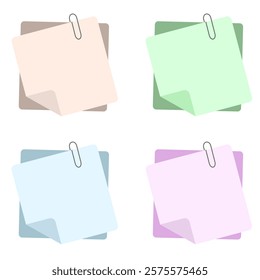Note Paper vector on white background. Post it and paper clip.