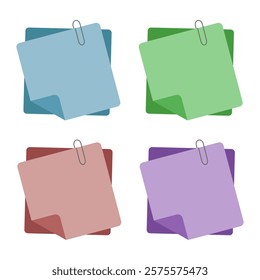 Note Paper vector on white background. Post it and paper clip.