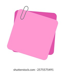 Note Paper vector on white background. Post it and paper clip.
