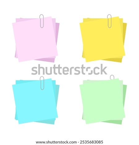 Note Paper vector on white background. Post it and paper clip.