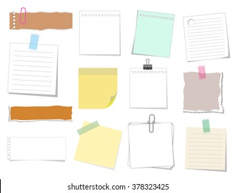 note paper vector set, shredded, torn and clip