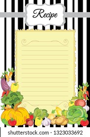 Note paper with vegetables. Paper for recipes. Form for recipes. Beautiful paper for kitchen records