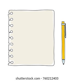 note paper  and yellow pen hand drawn vector art illustration