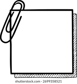 Nota Paperclip Doodle cuadrado con sombra dibujada a mano y contorno
