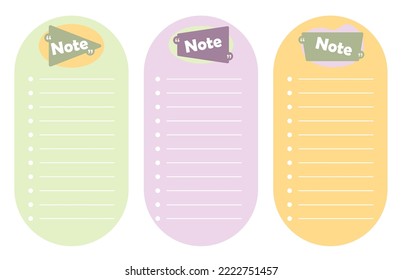 Note papers. Agenda and reminder diary page. Lined notepaper template. To do list. Tasks checklist. Memo notepad. Organizer design. Goals planning journal. Vector blank planner sheets set