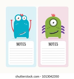 Note papers with cute monsters