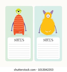 Note papers with cute monsters