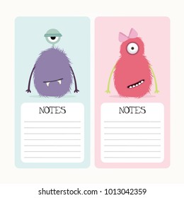 Note papers with cute monsters