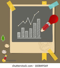 Note papers with drawing graphs. Vector illustration.