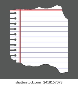 Note papers. Grid line paper background. Lined notes stripe sheets set. Torn paper notebook template. Empty ripped notepaper on isolated background. vector illustration