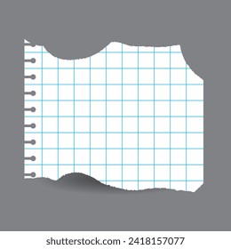 Note papers. Grid line paper background. Lined notes stripe sheets set. Torn paper notebook template. Empty ripped notepaper on isolated background. vector illustration