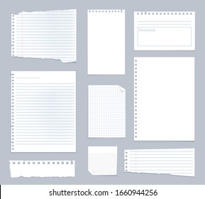 Note papers. Lined notes set stripe sheets vector notebook template