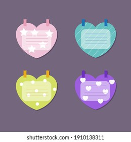 Note Papers And Office Study Papers Hearts Stickers With Different Colors Ans Patterns Doodle Vector Set Vector Design