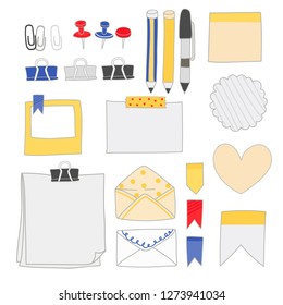 Note papers and office supplies doodle vector set