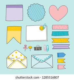 Note papers and office supplies doodle vector set