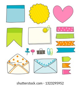 Note papers and office supplies doodle vector set