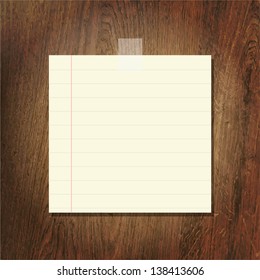 Note Papers On Wooden Background, Vector Illustration