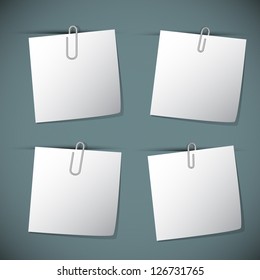 Note papers with paperclip, vector illustration