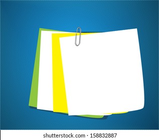 Note papers with paperclip, vector illustration