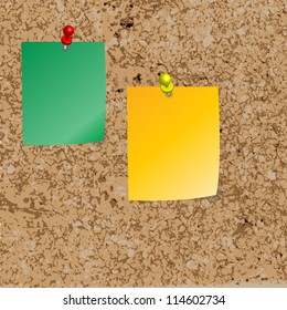 note papers with pushpins on cork board