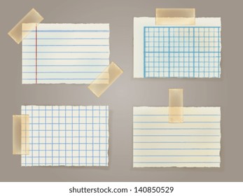  Note Papers  with a sticky tape stuck to the wall - Vector File EPS10