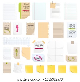 Note papers vector sticker business message planning page of notepad or sheets of nootbook and stickers for memos messages reminders isolated on white illustration