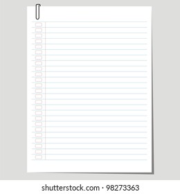 Note paper,sketch paper with paper clip on white isolated