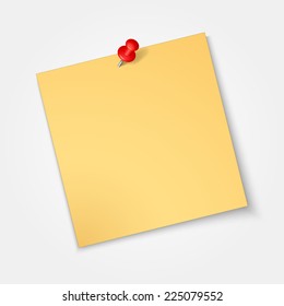 Note paper,sticker  with red pin isolated on a white background