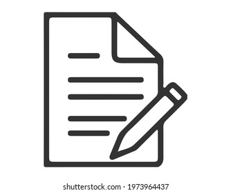 Note and pen, contract document. Simple thin line icon vector illustration.