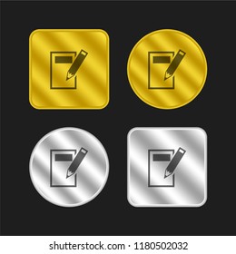 Note and pencil gold and silver metallic coin logo icon design