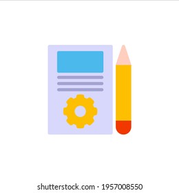 Note and pencil icon in flat style. Vector icon illustration