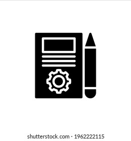 Note and pencil icon in glyph style. Vector icon illustration