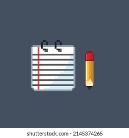 note and pencil in pixel style