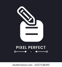 Note with pencil white solid desktop icon. Edit information. Working tool. Online notepad. Pixel perfect, outline 4px. Silhouette symbol for dark mode. Glyph pictogram. Vector isolated image