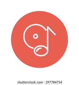 Note with phonograph record thin line icon for web and mobile minimalistic flat design. Vector white icon inside the red circle