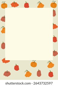 A note or photo frame with a background of pumpkins. Autumn theme Vector illustration
