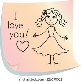 Note with picture of girl with words "I love you!"