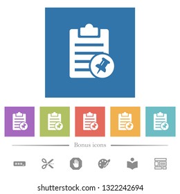 Note pin flat white icons in square backgrounds. 6 bonus icons included.