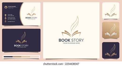 note and quill logo design. book of story feather ink logo with business card template.