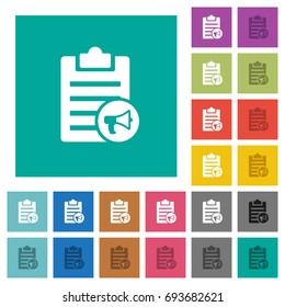 Note Reading Aloud Multi Colored Flat Icons On Plain Square Backgrounds. Included White And Darker Icon Variations For Hover Or Active Effects.