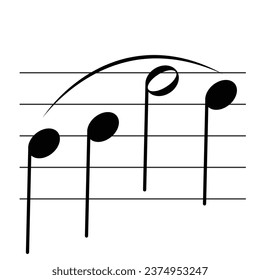 Note relationships symbol isolated on white background. Slur sign. Musical symbol. Musical notation. Flashcard for learning music.