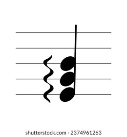 Note relationships symbol isolated on white background. Arpeggiated chord or arpeggio sign. Musical symbol. Musical notation. Flashcard for learning music.