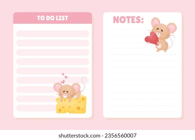 Note and Reminder Card with Cute Little Mouse Vector Template