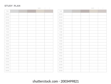 Ilustración de la plantilla de documento de planificador de calendarios, agenda, agenda, agenda, plan de calendario. formulario de plan de estudio.