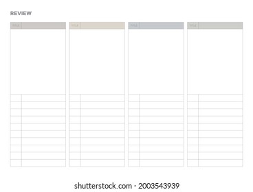 Ilustración de la plantilla de documento de planificador de calendarios, agenda, agenda, agenda, plan de calendario. Formulario de revisión.