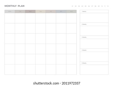 Note, scheduler, diary, calendar planner document template illustration. monthly plan form.